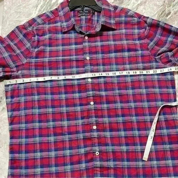 Nautica Shirt Men's Red - Blue Plaid Cotton Classic Fit Stretch Button-Down XL - Picture 4 of 8